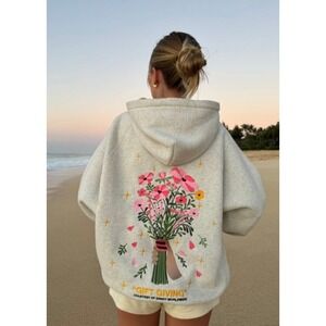 Dandy Worldwide Oversized Heather Gray Gift Giving Embroidered Hoodie sz XL